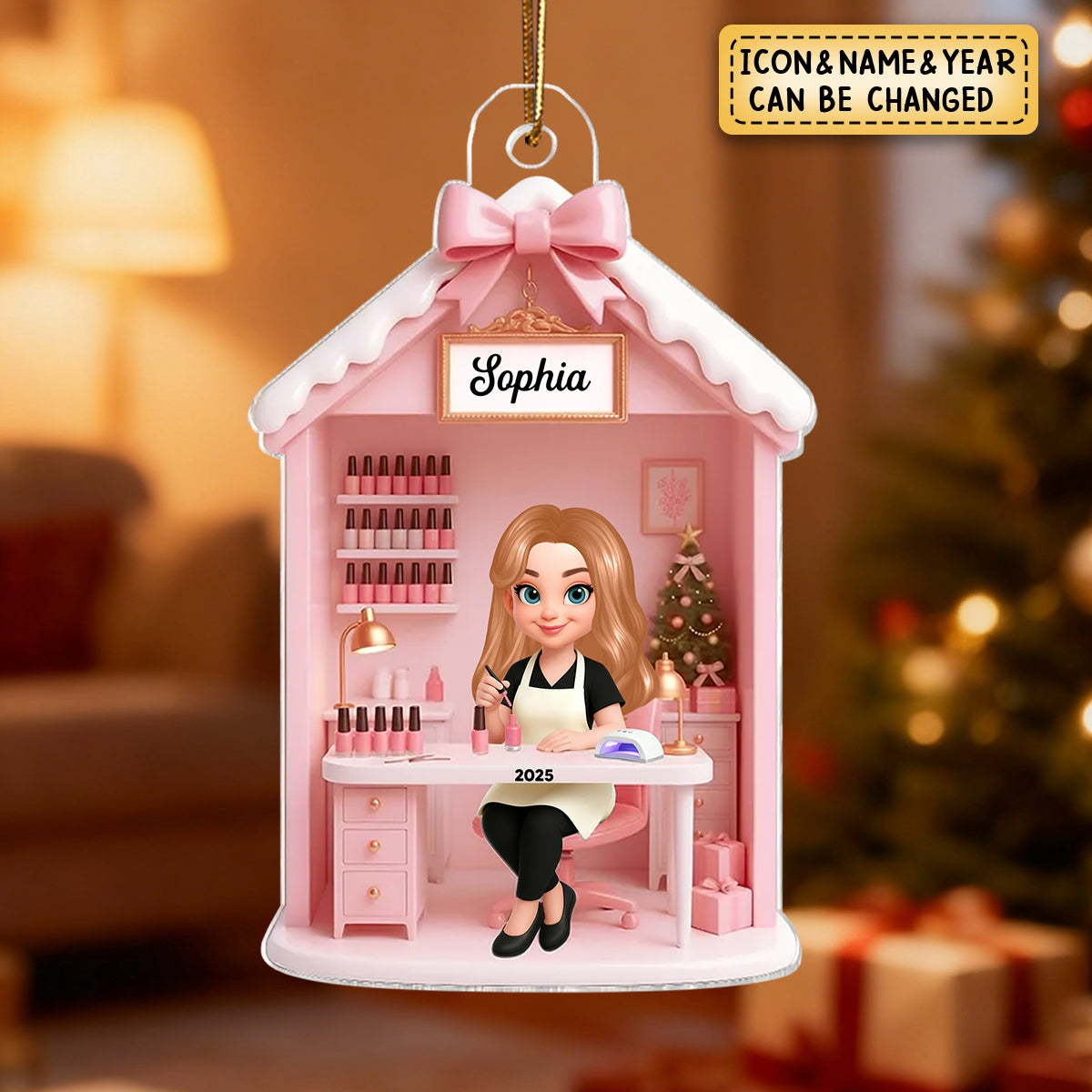 Christmas Nail Technician In Salon - Personalized Acrylic Ornament - Gift For Nail Technician, Nails Decor, Beauty Salon, Woman, Girl