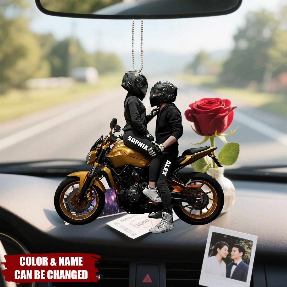 Motorbike Couple Car Decor - Personalized Acrylic Car Ornament - Gift For Couple
