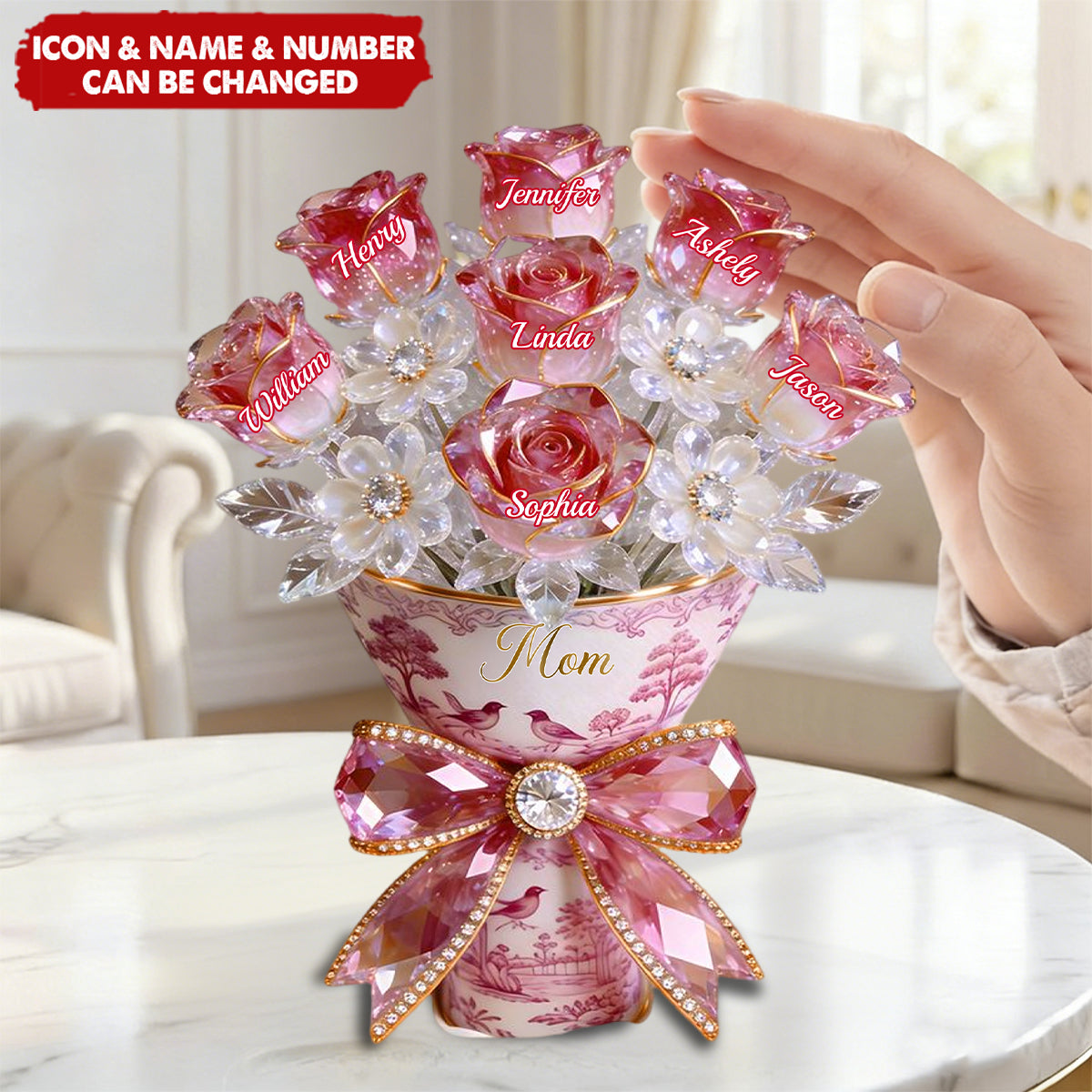 Toile de Jouy Flower Bouquet Mom Acrylic Plaque - Personalized Gifts For Mother's Day Plaque