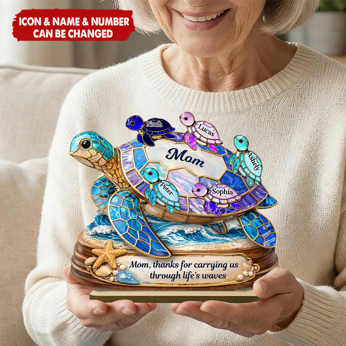 Thanks for Carrying us Through Life's Waves - Personalized 2-Layered Wooden Plaque - Heartfelt Mother's Day Gift for Mom, Wife