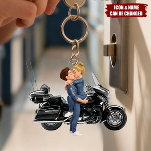 Kissing Hugging Doll Motorcycle Couple - Personalized Acrylic Keychain