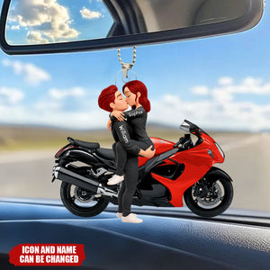 Kissing Hugging Doll Motorcycle Couple - Personalized Car Ornament