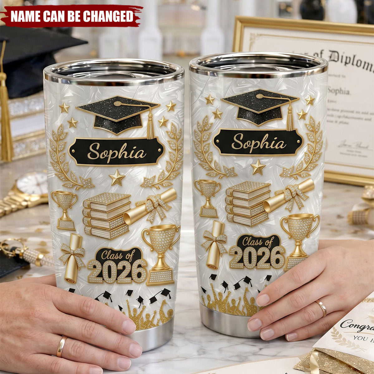 Personalized Name Class Of 2026 Graduation Tumbler, Grad Gift For Daughter From Parents