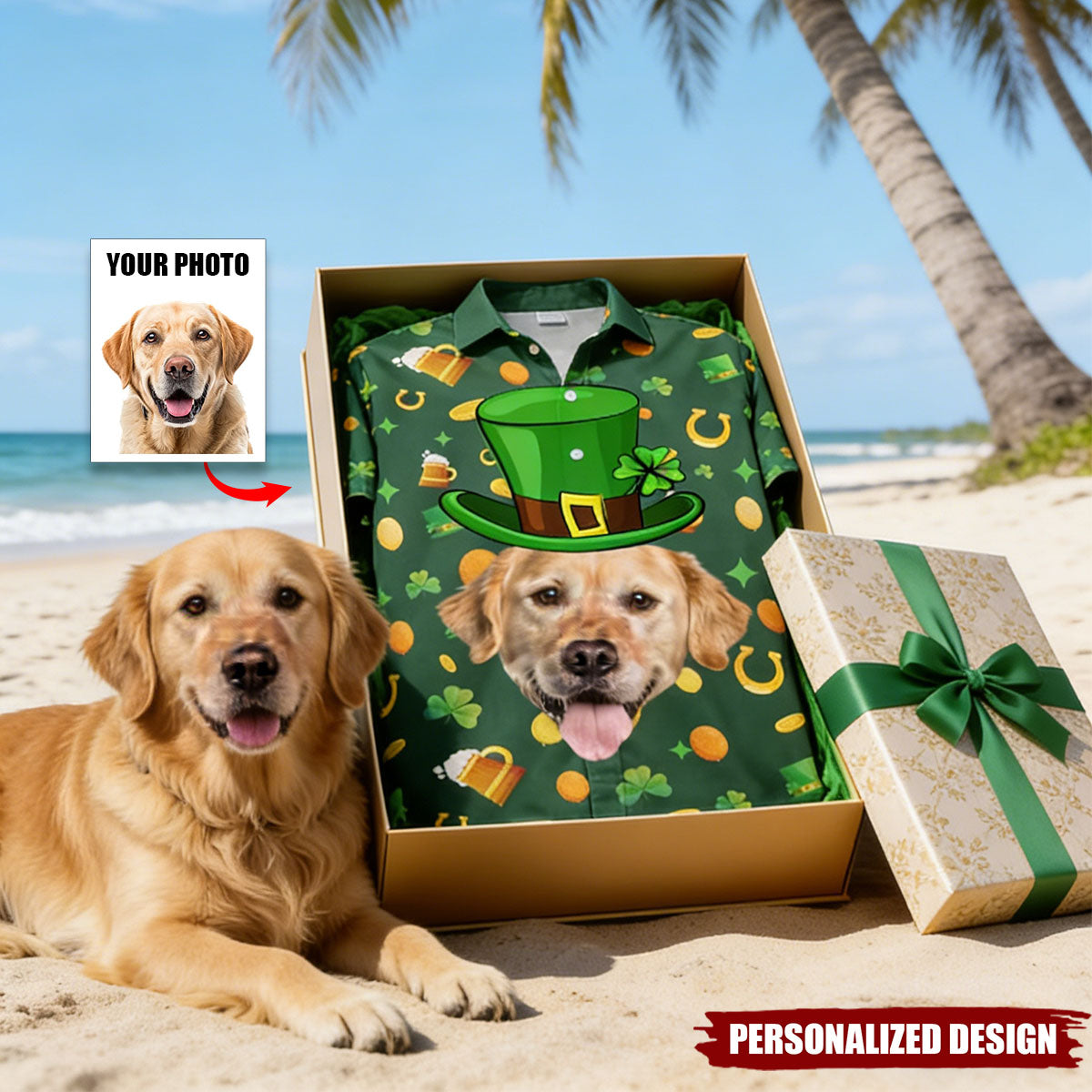 Personalized Photo Hawaiian Shirt - Custom Pet Face St Patrick's Day For Dog Lovers, Cat Lovers