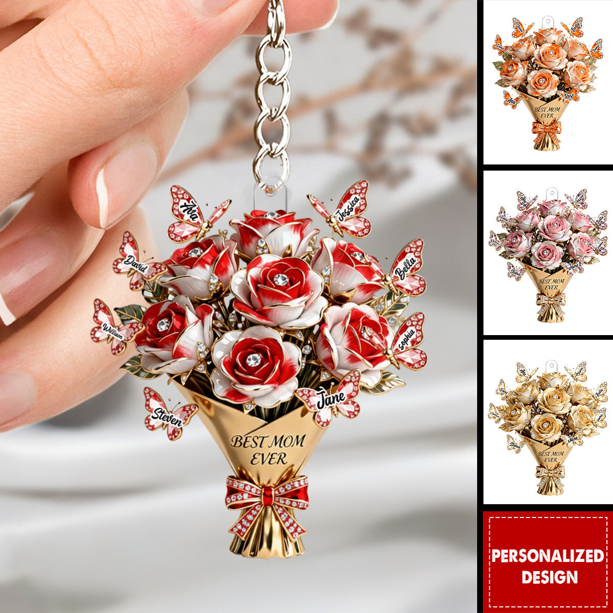 Mother's Day Flower Butterfly Keychain - Personalized Gifts For Mom