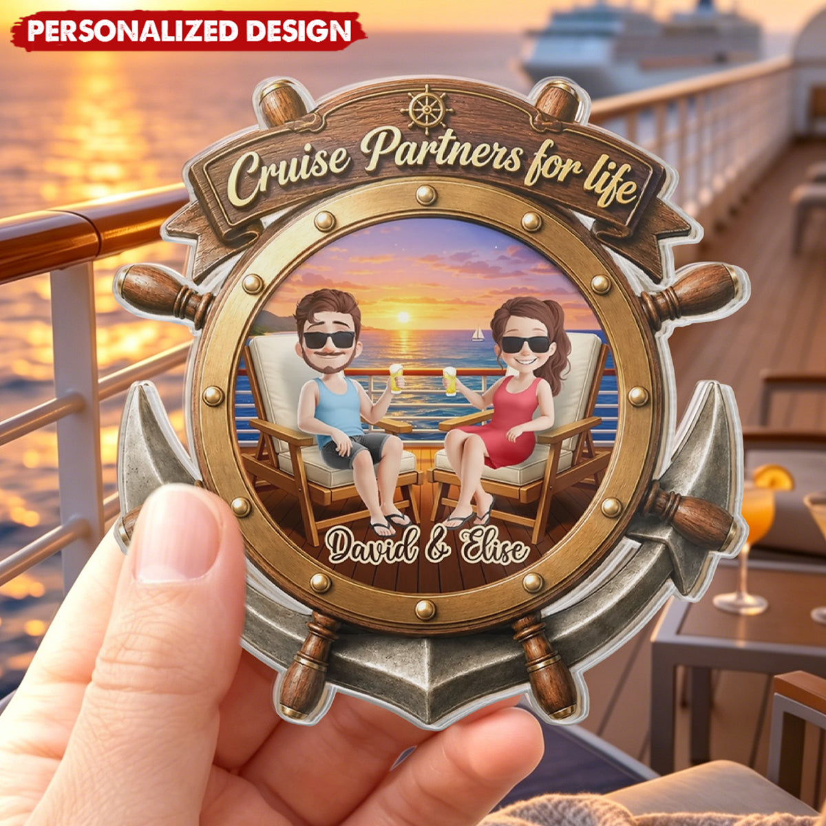 Personalized Cruise Ship Door Magnet - Custom Summer Vacation And Travel Gift for Him And Her, Husband And Wife - Sunset Cruise Vibes