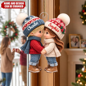 Cute Cartoon Couple Holding Hands - Personalized Acrylic Ornament