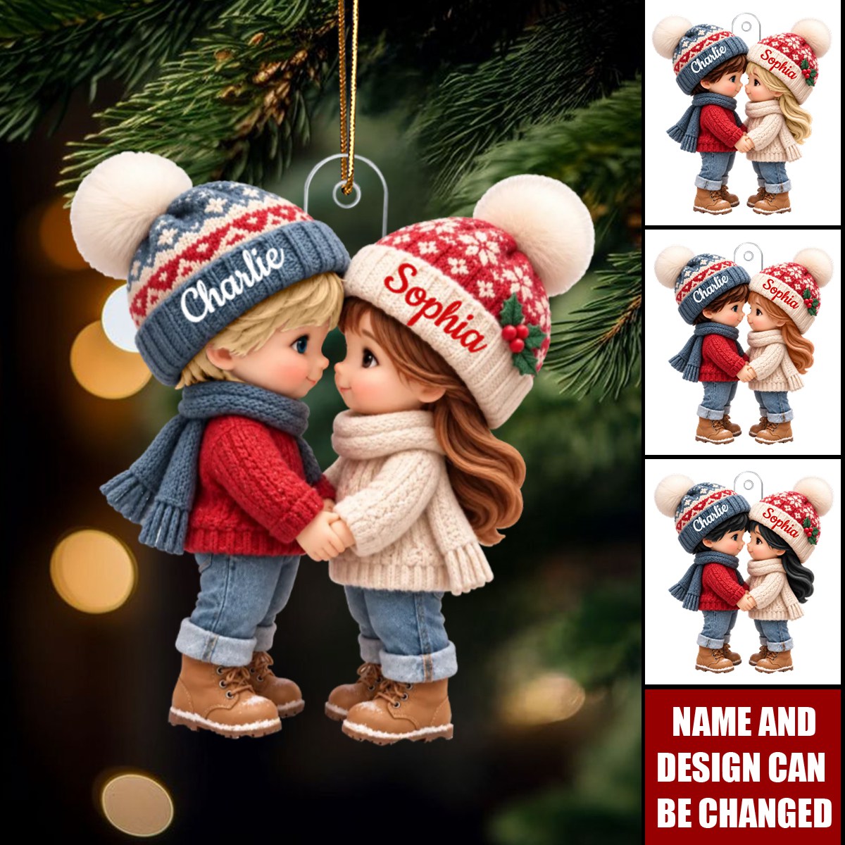 Cute Cartoon Couple Holding Hands - Personalized Acrylic Ornament