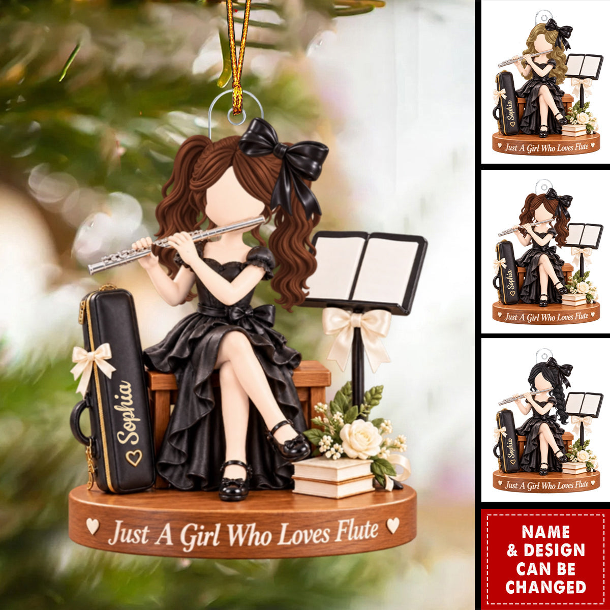 Personalized Acrylic Flute Ornament - Custom Flutist Girl Gift For Daughter