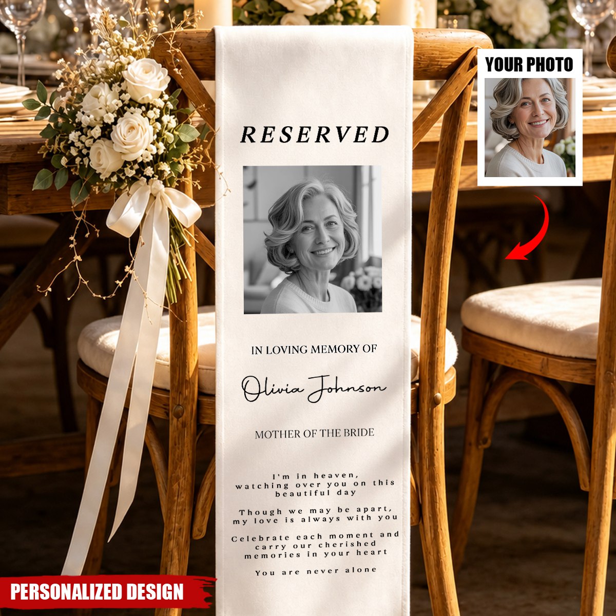 Custom Photo Wedding Chair Sign - Personalized Memorial Sympathy Gifts For Brides & Grooms - Honoring Beautiful Memories