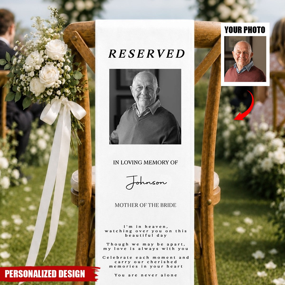Custom Photo Wedding Chair Sign - Personalized Memorial Sympathy Gifts For Brides & Grooms - Honoring Beautiful Memories