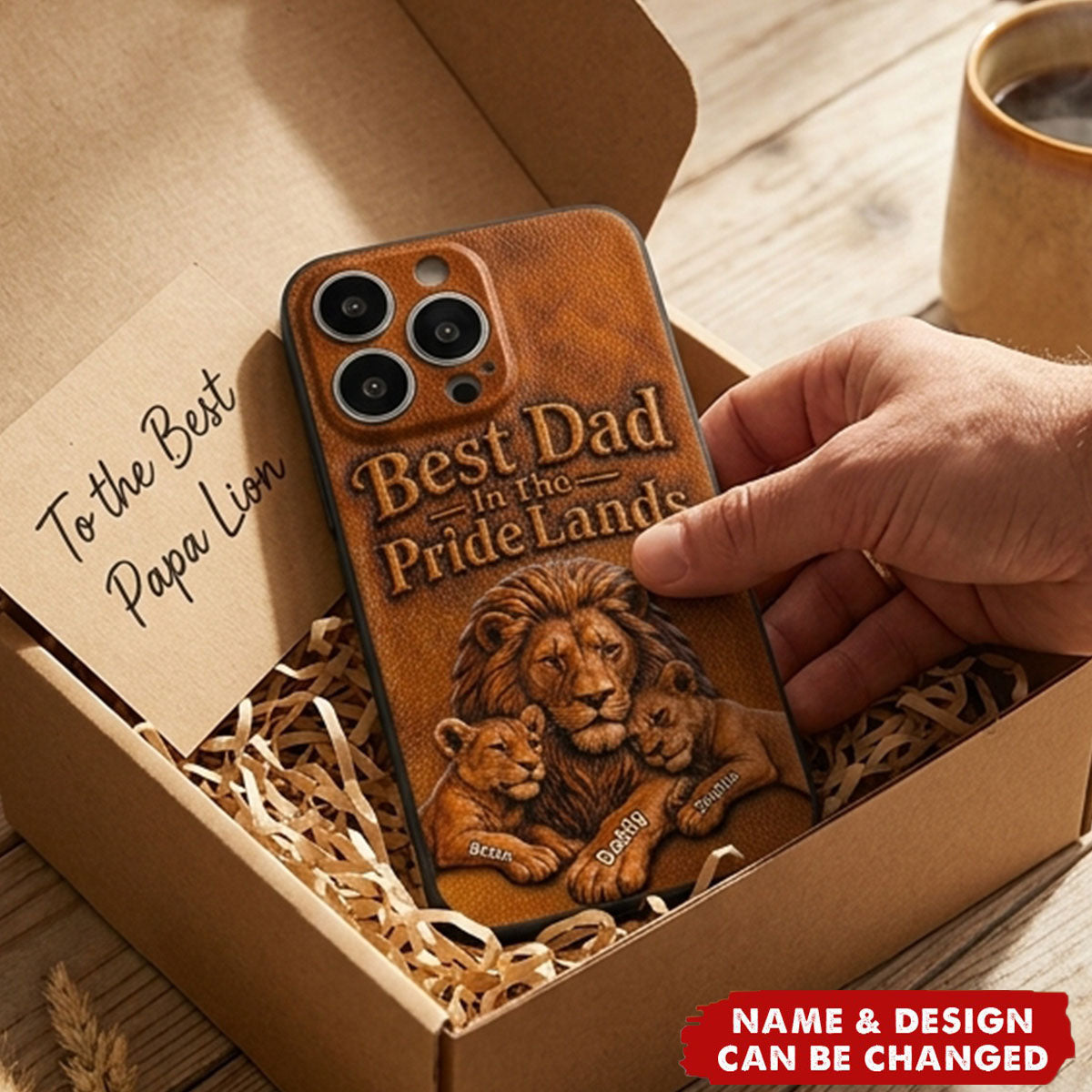 Papa Lion - Personalized Father 3D Embossed Leather Phone Case