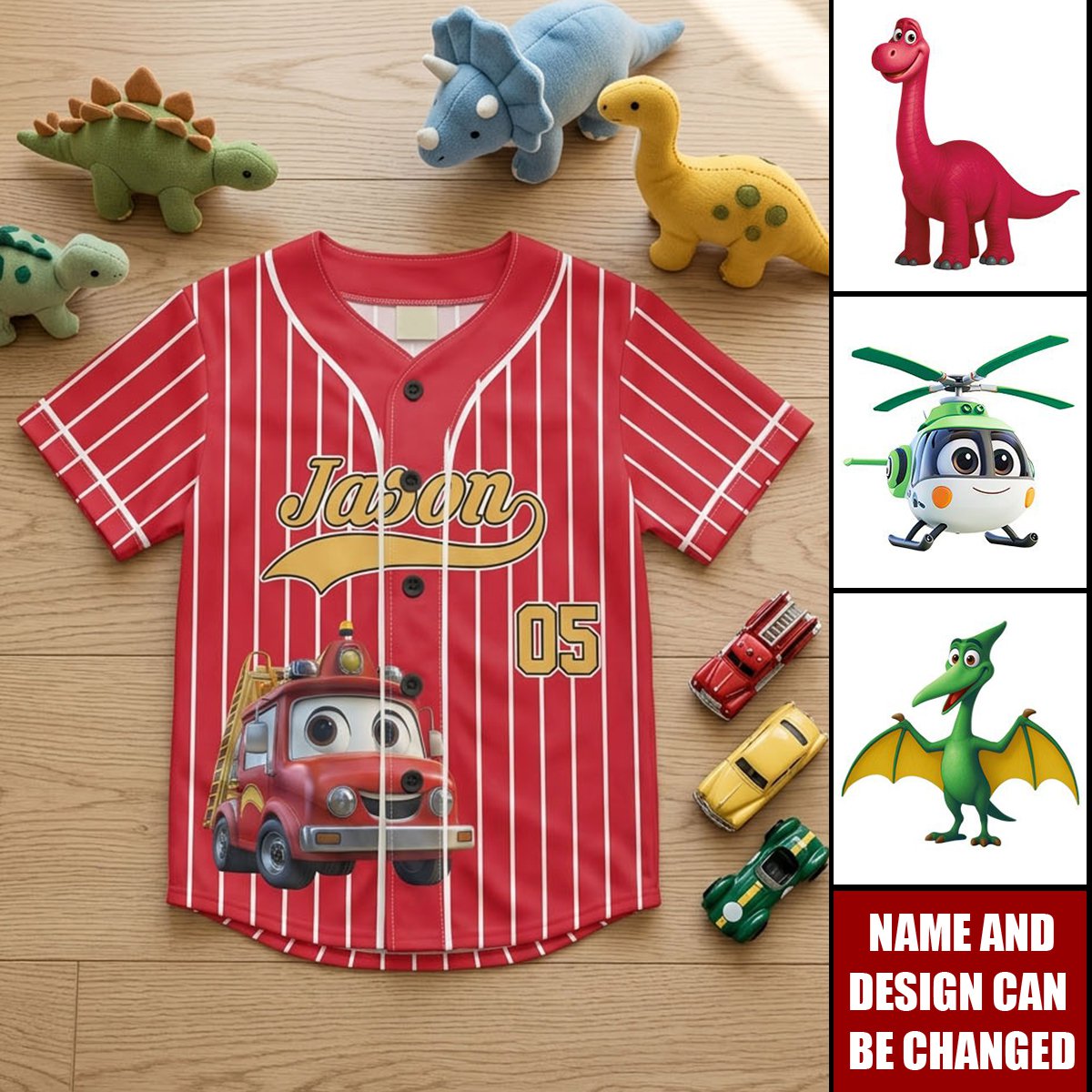 Kid Cartoon Dinosaurus Vehicles - Personalized Jersey Shirt