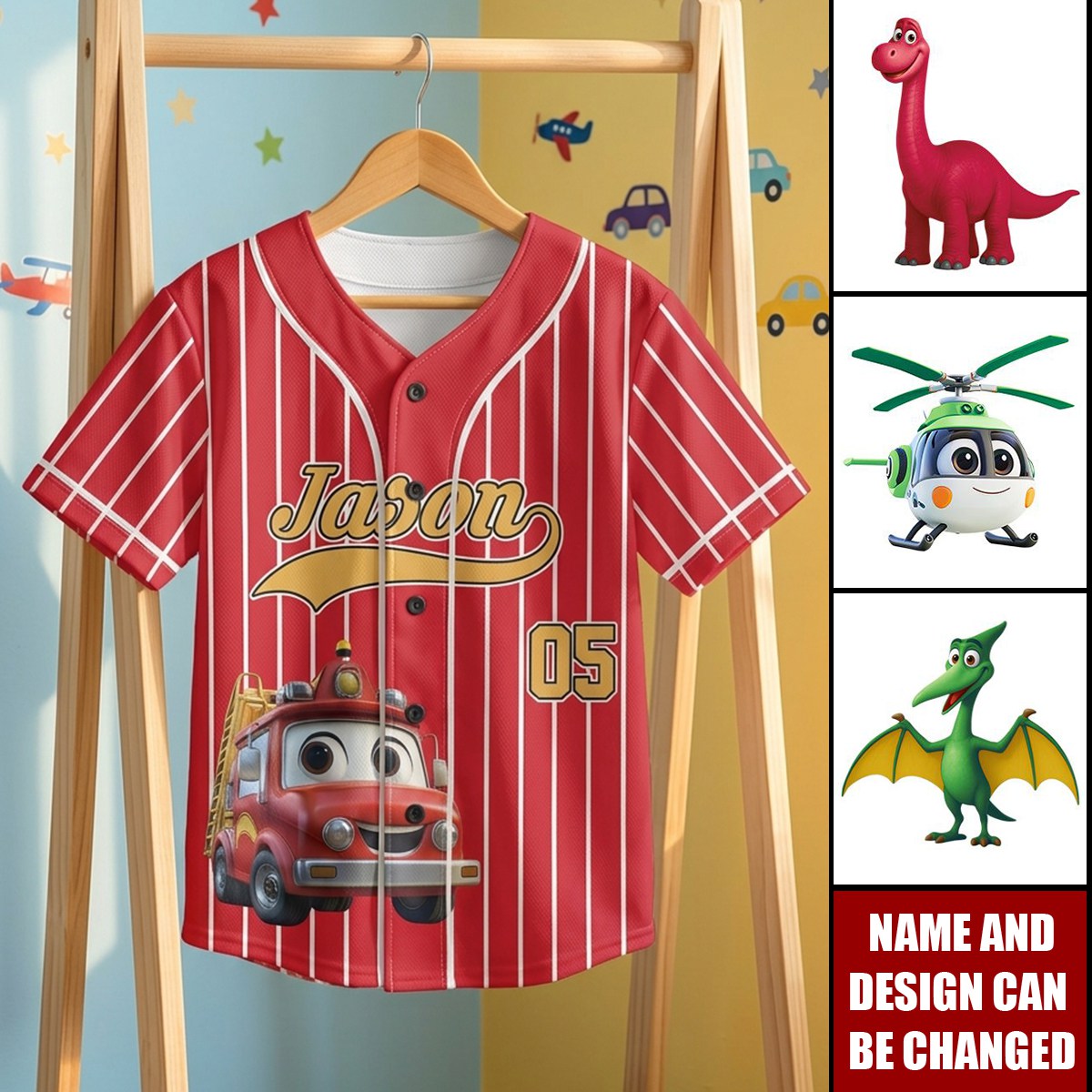 Kid Cartoon Dinosaurus Vehicles - Personalized Jersey Shirt
