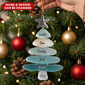 Custom Sea Glass Acrylic Ornament - Personalized Christmas Birthday Gifts For Mom, Dad, Brother, Sister, Beach Lovers - Family Memories On Tree