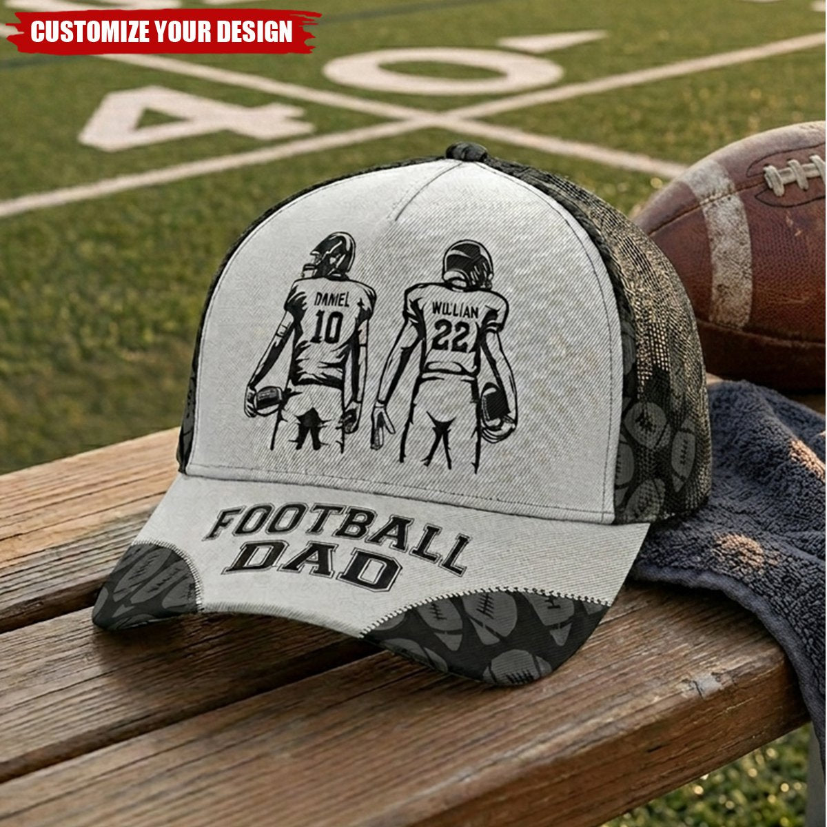 Father's Day Gifts, Football Dad, Grandpa - Personalized Cap