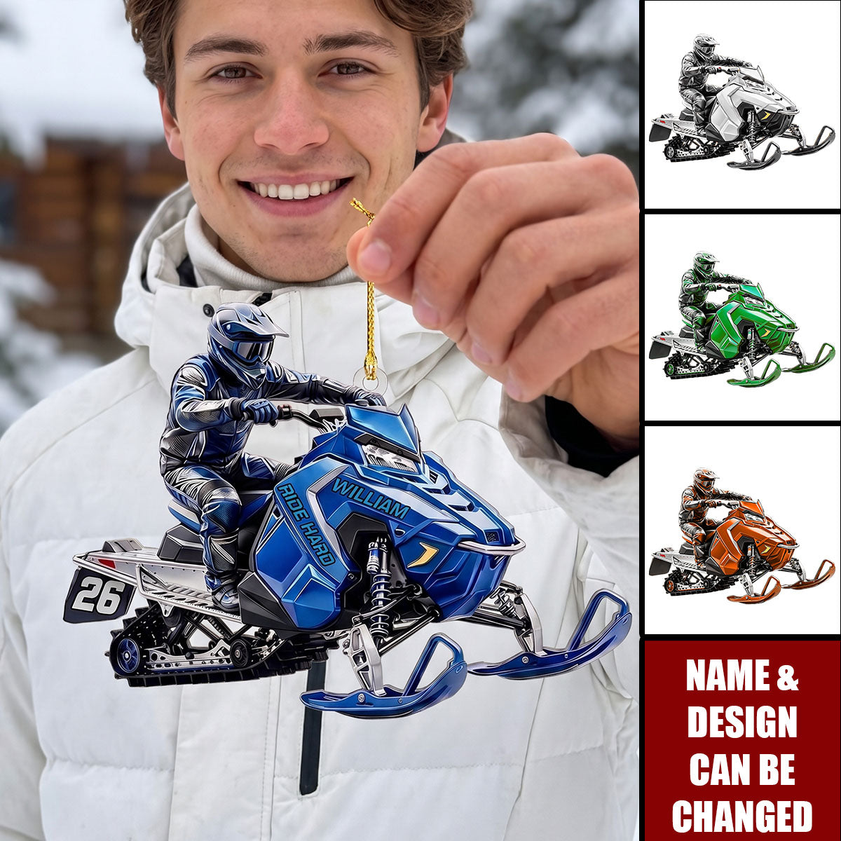 Personalized Snowmobile Ornament, Custom Snowmobiler Gift for Him