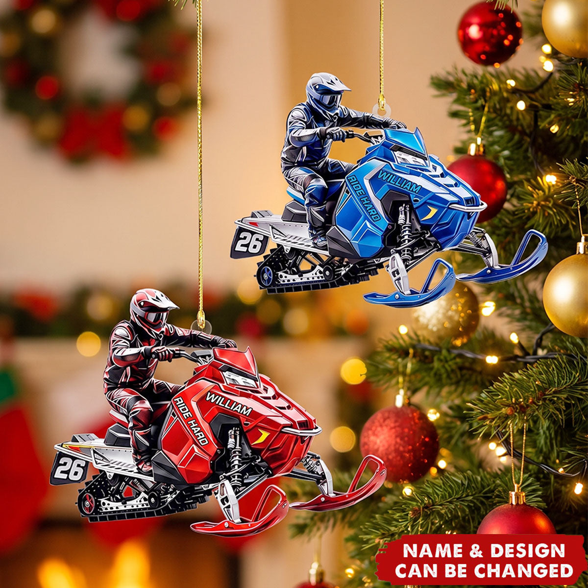 Personalized Snowmobile Ornament, Custom Snowmobiler Gift for Him