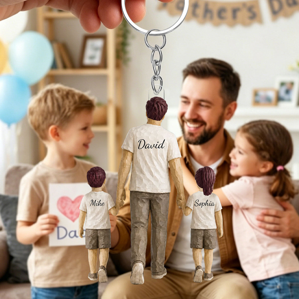 Sentimental Rustic Dad And Kids Walking - Personalized Acrylic Keychain- Heartfelt Father's Day Gift For Dad, Husband