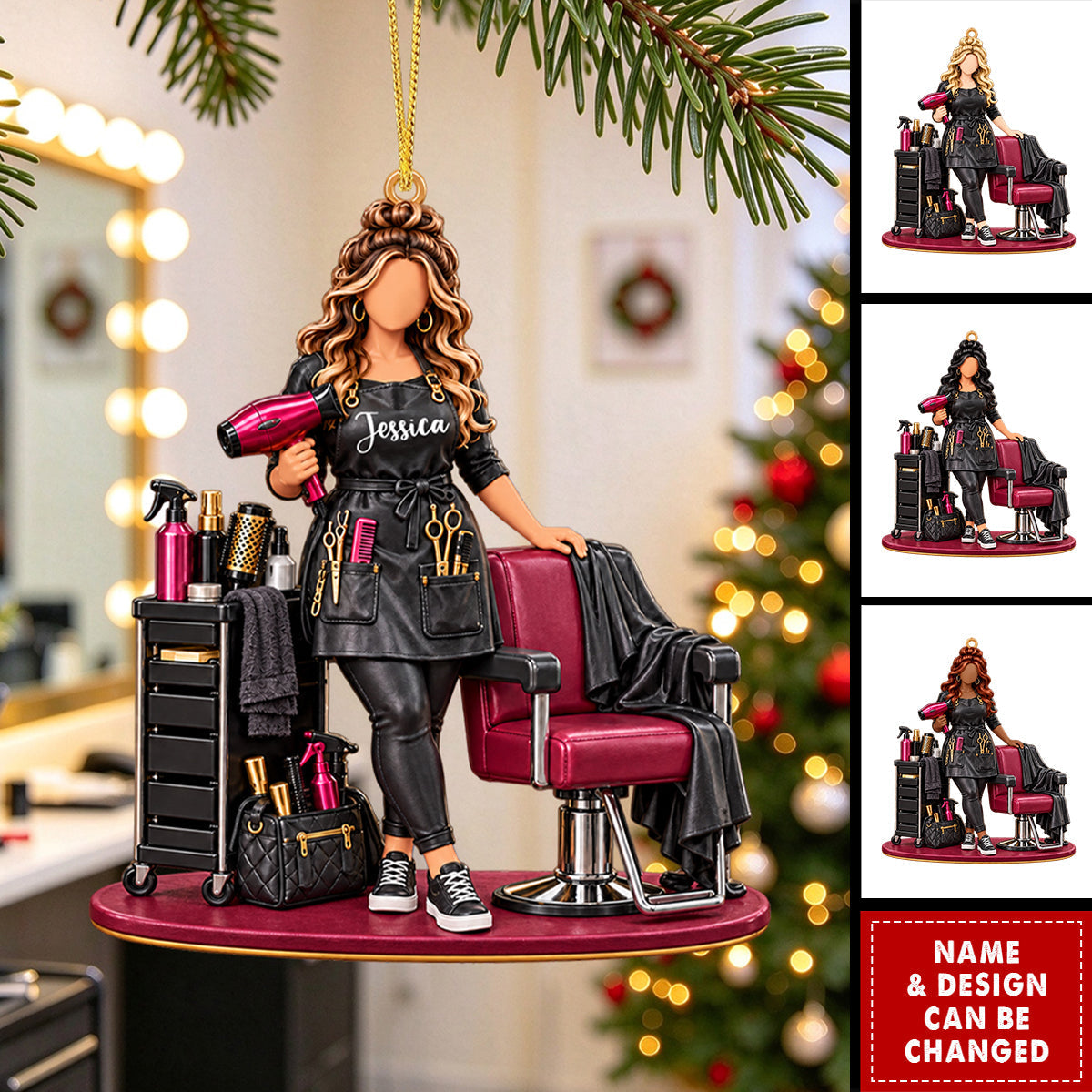 Personalized Hair Stylist Christmas Ornament, Custom Name Hairdresser Gift