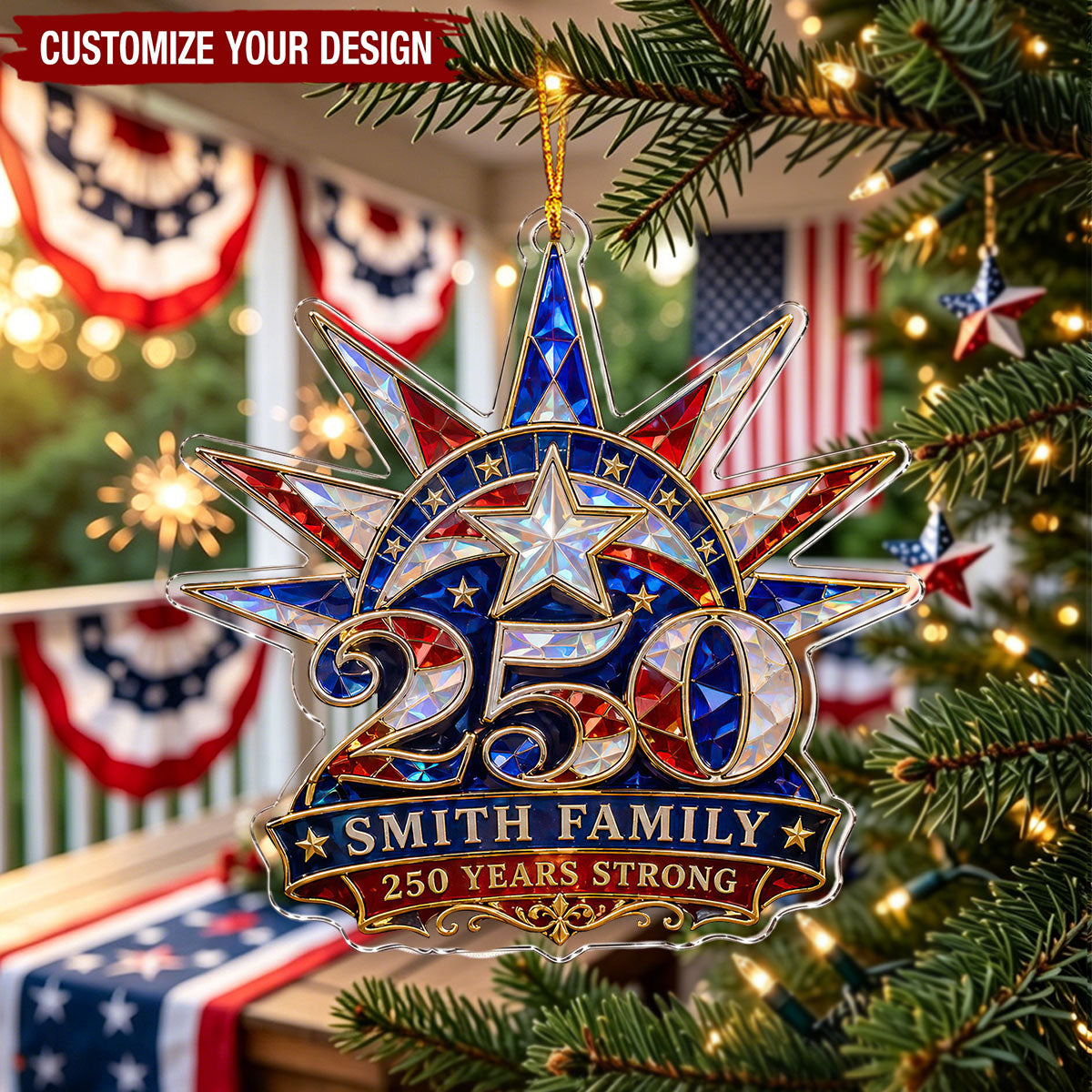 Custom Star Shape Acrylic Ornament, 250 Years Strong Hologram Ornament