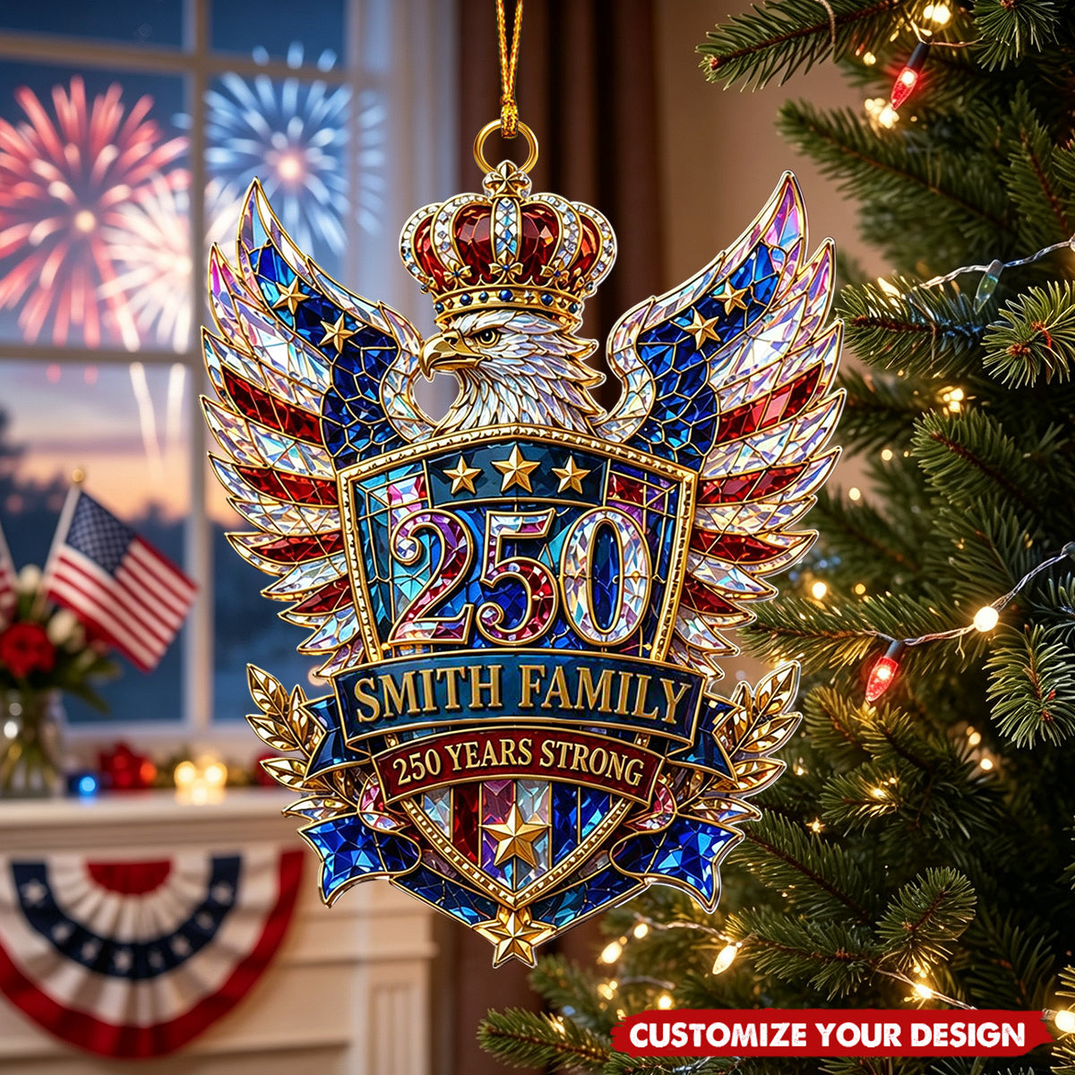 Custom Eagle Shape Acrylic Ornament, 250 Years Strong Hologram Ornament