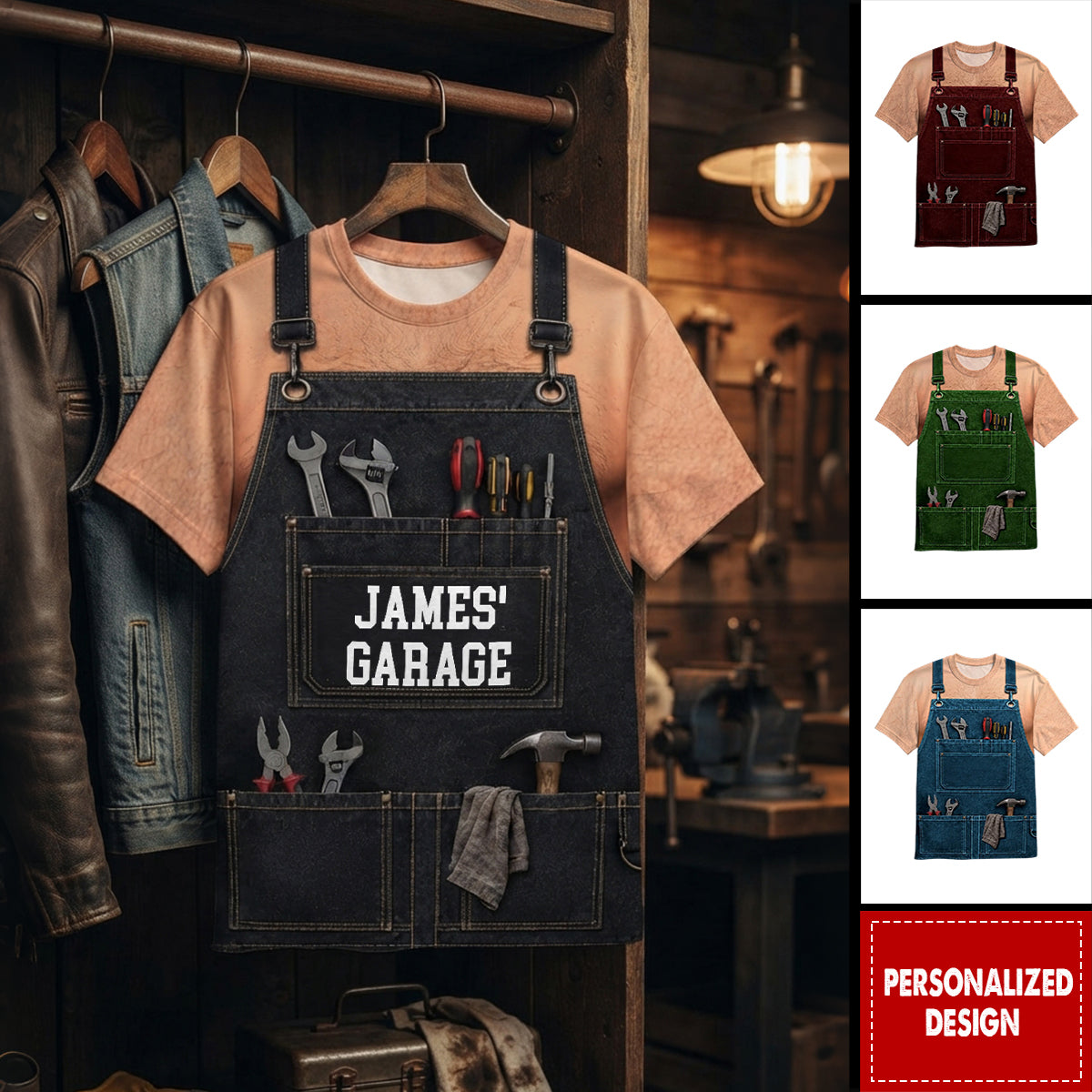 Custom Mechanic T-shirt - Personalized Grilling Gifts For Husband, Son, Grandson, Yourself - Built In The Garage