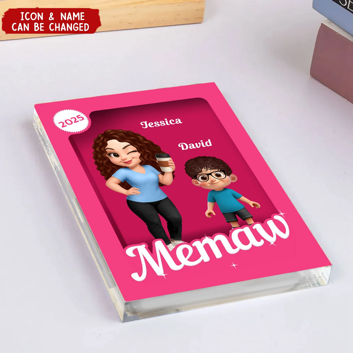 Grandma Grandkids Pink Action Figure Personalized Acrylic Block