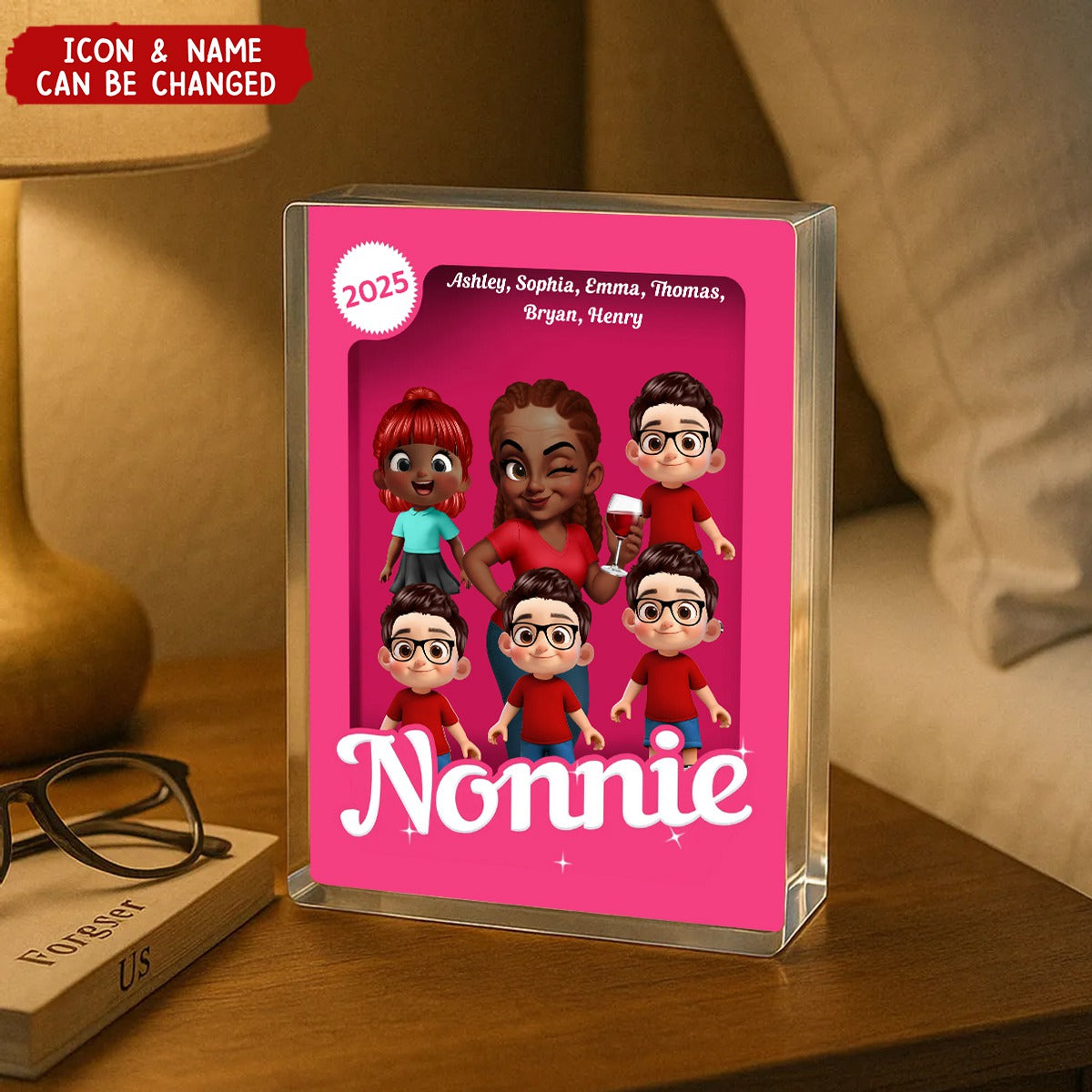 Grandma Grandkids Pink Action Figure Personalized Acrylic Block