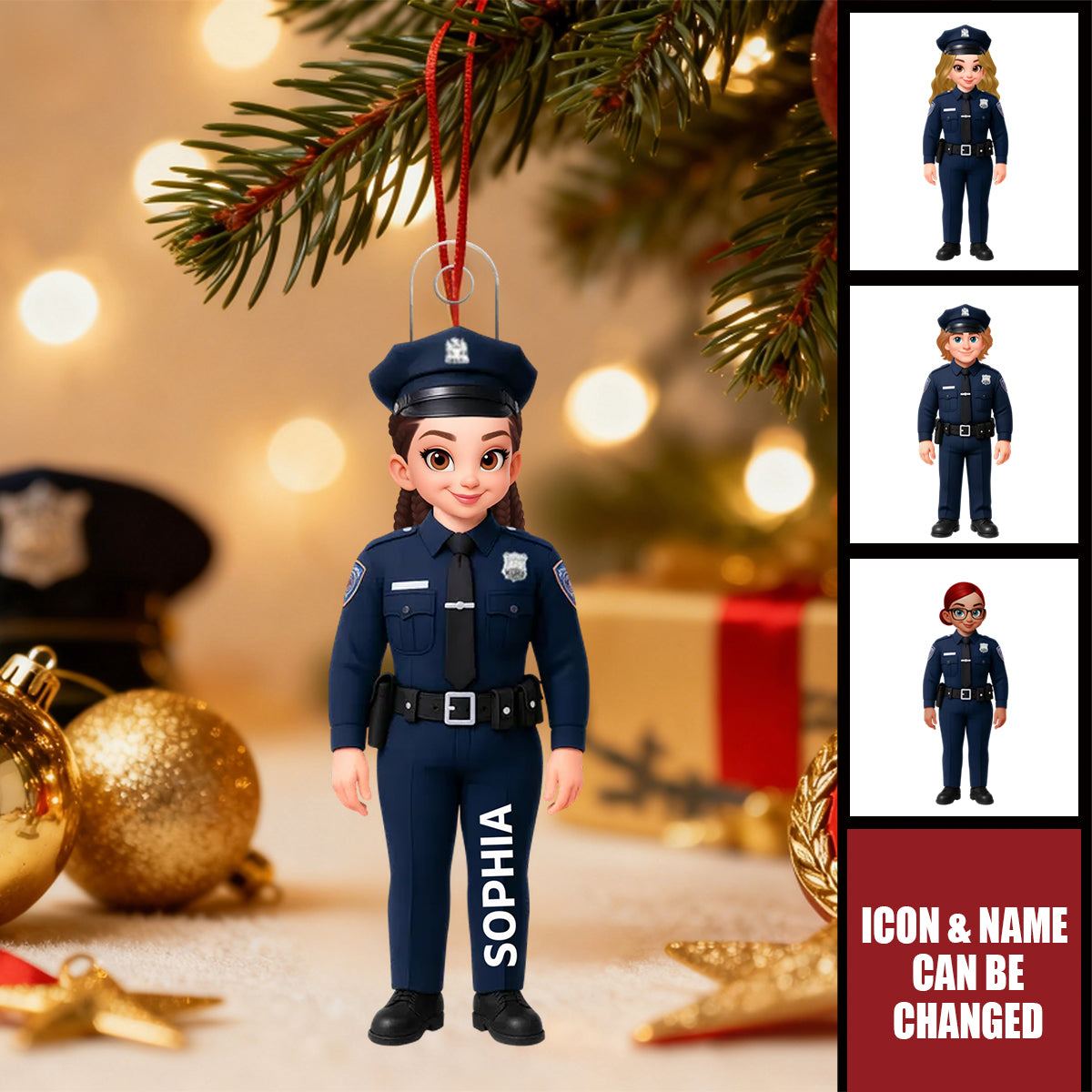 Police Officer Action Figure Personalized Acrylic Ornament