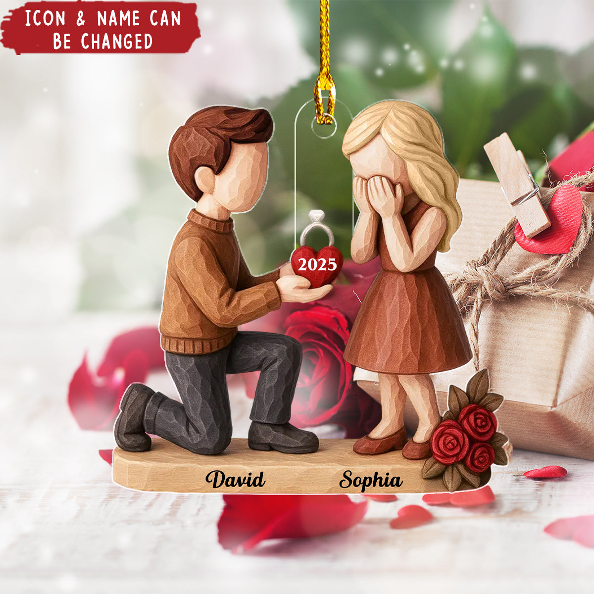 Couple Marriage Proposal - Personalized Acrylic Ornament - Newly Engaged Gift
