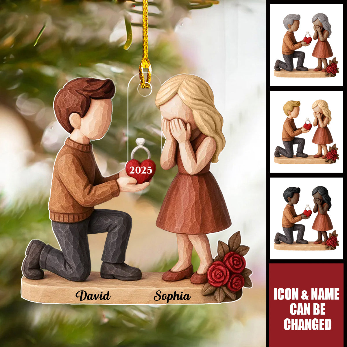 Couple Marriage Proposal - Personalized Acrylic Ornament - Newly Engaged Gift