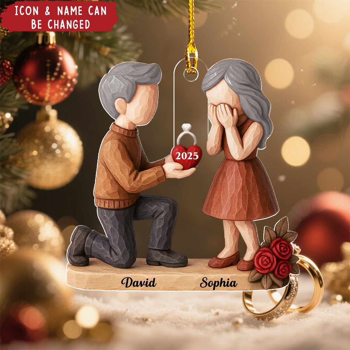 Couple Marriage Proposal - Personalized Acrylic Ornament - Newly Engaged Gift