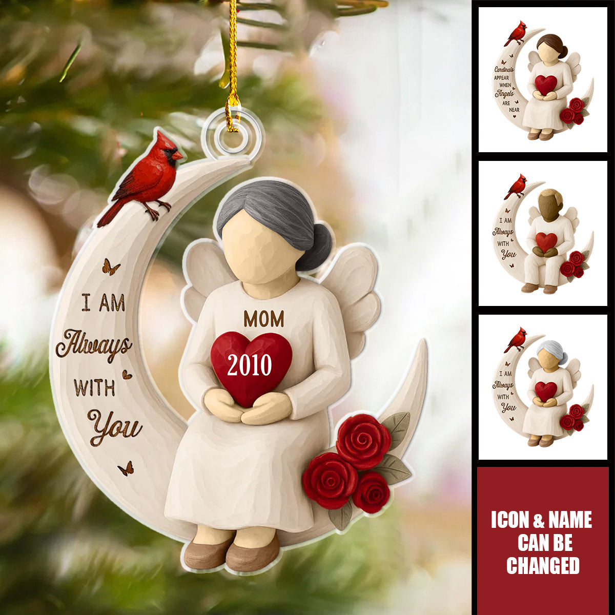 Roses Wooden Texture Memorial On Moon - Personalized Acrylic Ornament