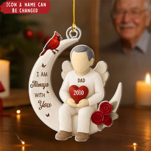 Roses Wooden Texture Memorial On Moon - Personalized Acrylic Ornament