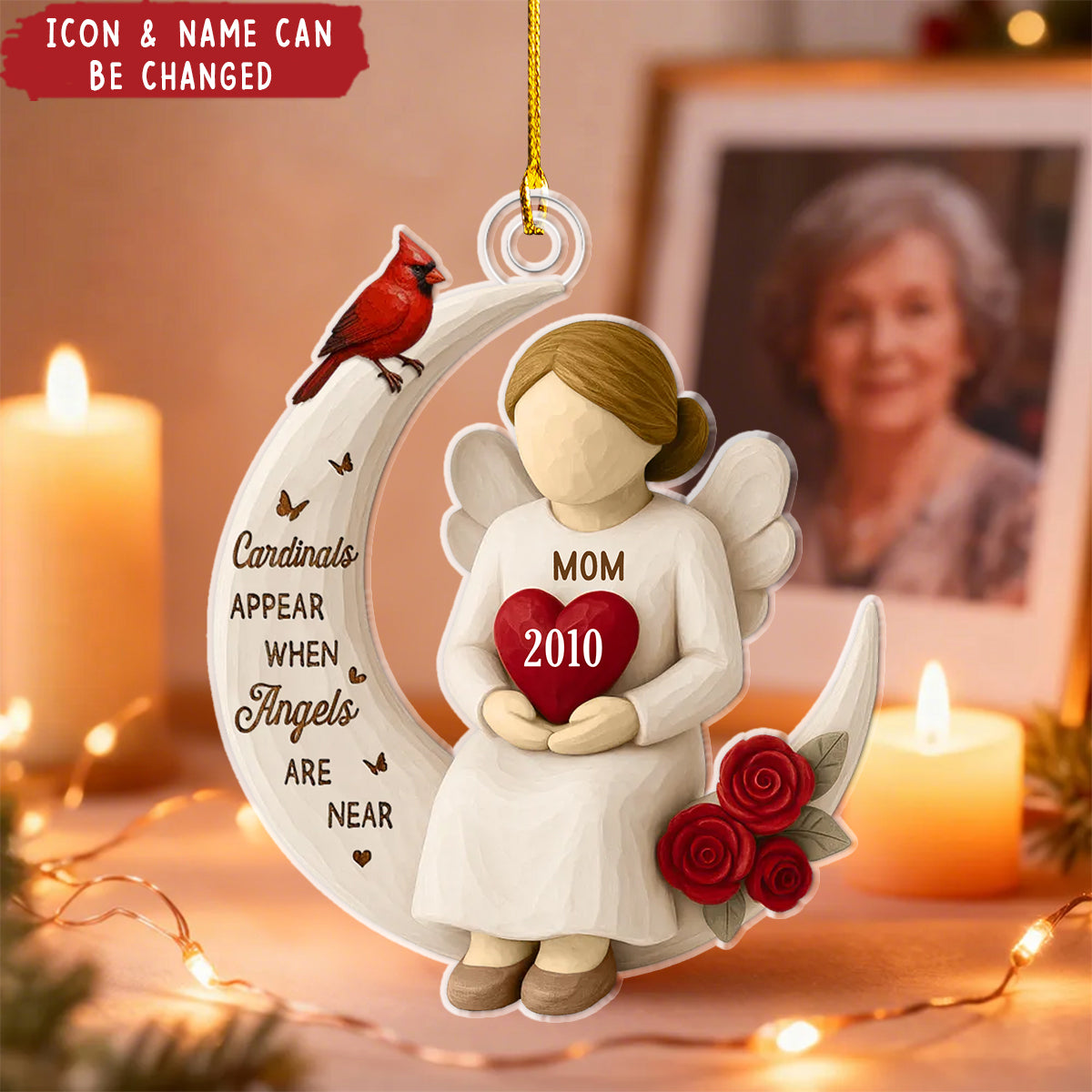 Roses Wooden Texture Memorial On Moon - Personalized Acrylic Ornament