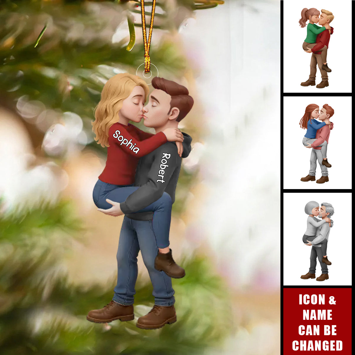 Personalized Romantic Kissing Couple Acrylic Ornament - Love In Every Piece