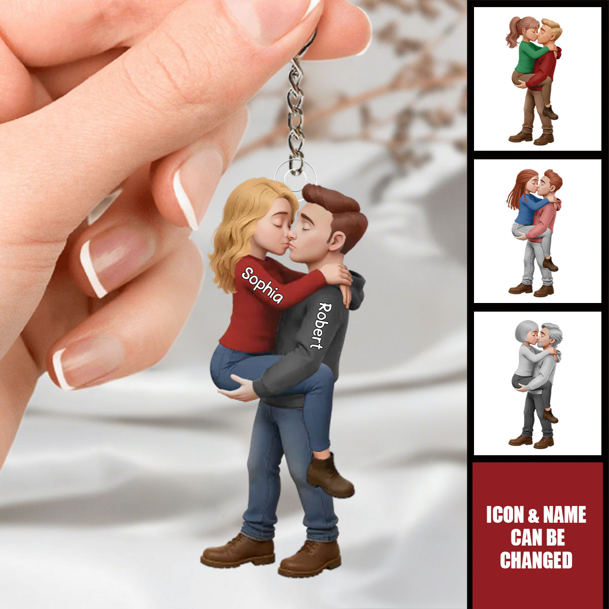 Personalized Romantic Kissing Couple Acrylic Keychain - Love In Every Piece