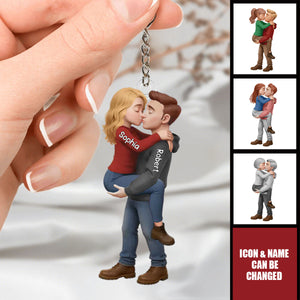 Personalized Romantic Kissing Couple Acrylic Keychain - Love In Every Piece
