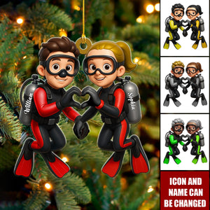 Diving Couple Home Decor, Personalized Christmas Acrylic Ornament