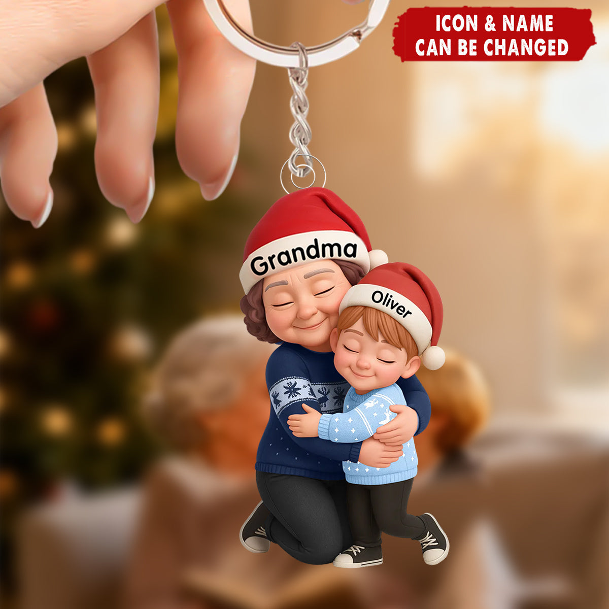 Grandma Hugging Grandkids - Personalized Acrylic Keychain