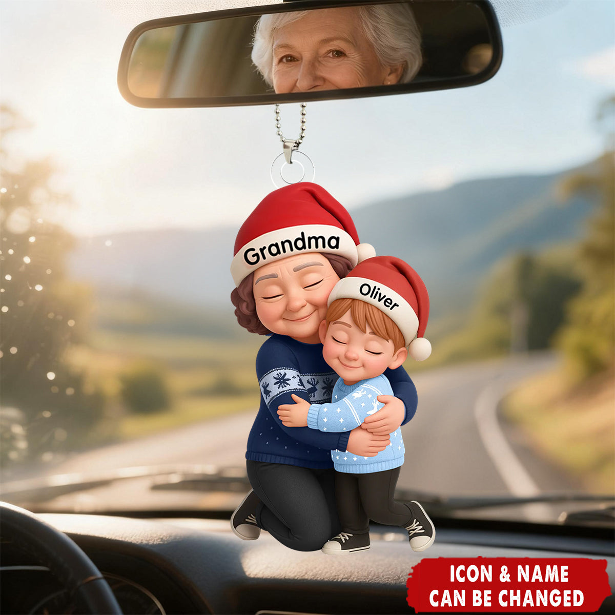 Grandma Hugging Grandkids - Personalized Car Ornament