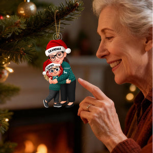 Christmas Grandma Hugging Grandkid - Personalized Acrylic Ornament