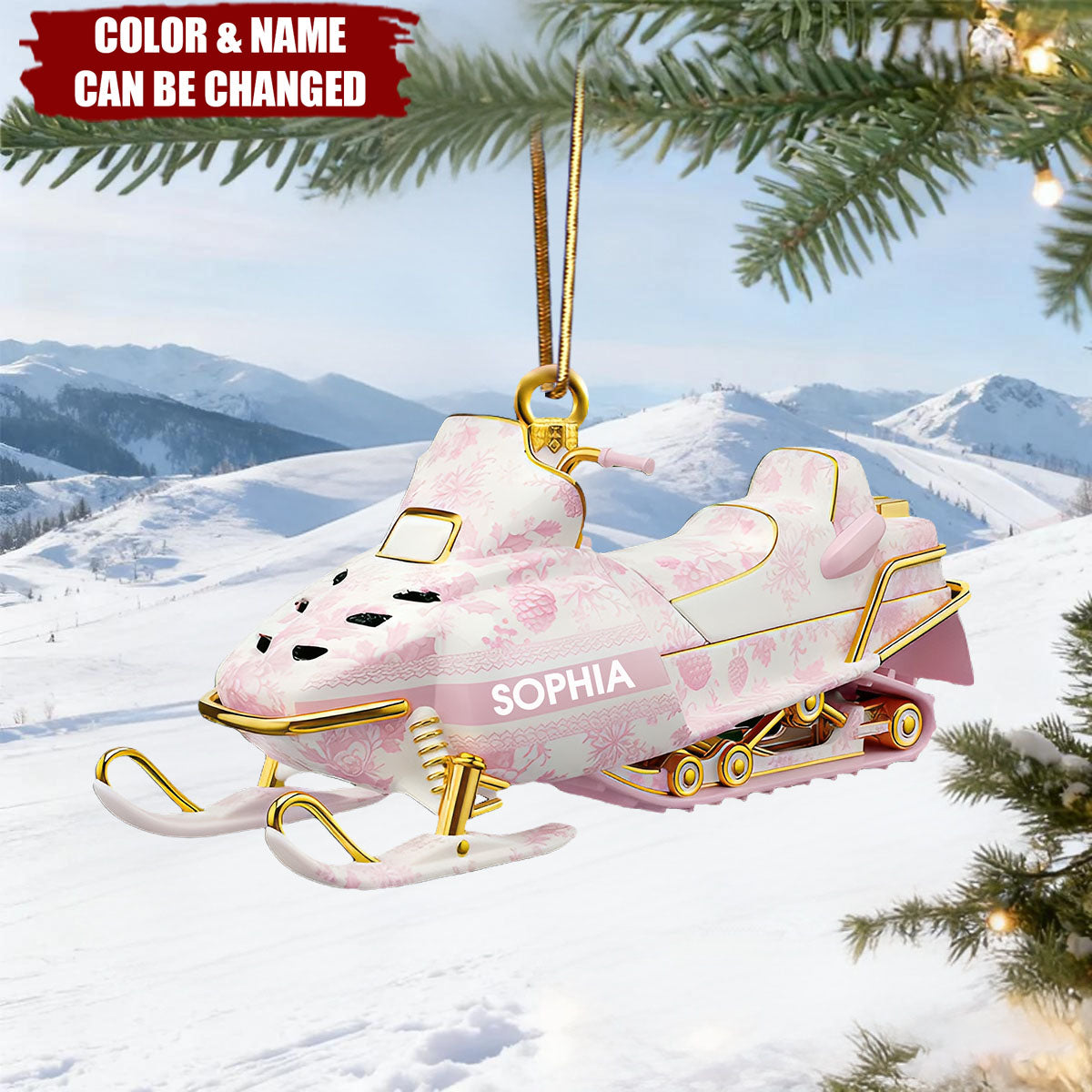 Snowmobile Toile de Jouy Acrylic Ornament - Personalized Christmas Gifts