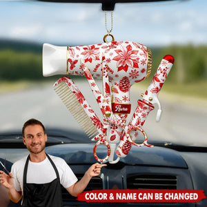 Hairstylist Toile de Jouy Car Ornament, Personalized Christmas Car Ornament, Gift For Hairdresser, Stylist or Salon Owner