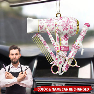 Hairstylist Toile de Jouy Car Ornament, Personalized Christmas Car Ornament, Gift For Hairdresser, Stylist or Salon Owner