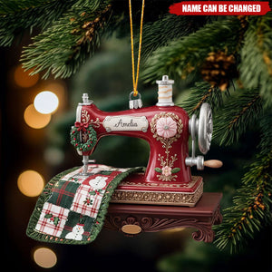 Personalized Sewing Machine Acrylic Ornament, Quilter Christmas Tree Ornament, Quilting Studio Ornament Tree Decor