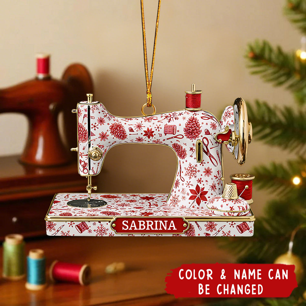 Personalized Sewing Machine Ornament – Acrylic Christmas Gift for Seamstress, Quilter, Crafter,  Holiday Decor