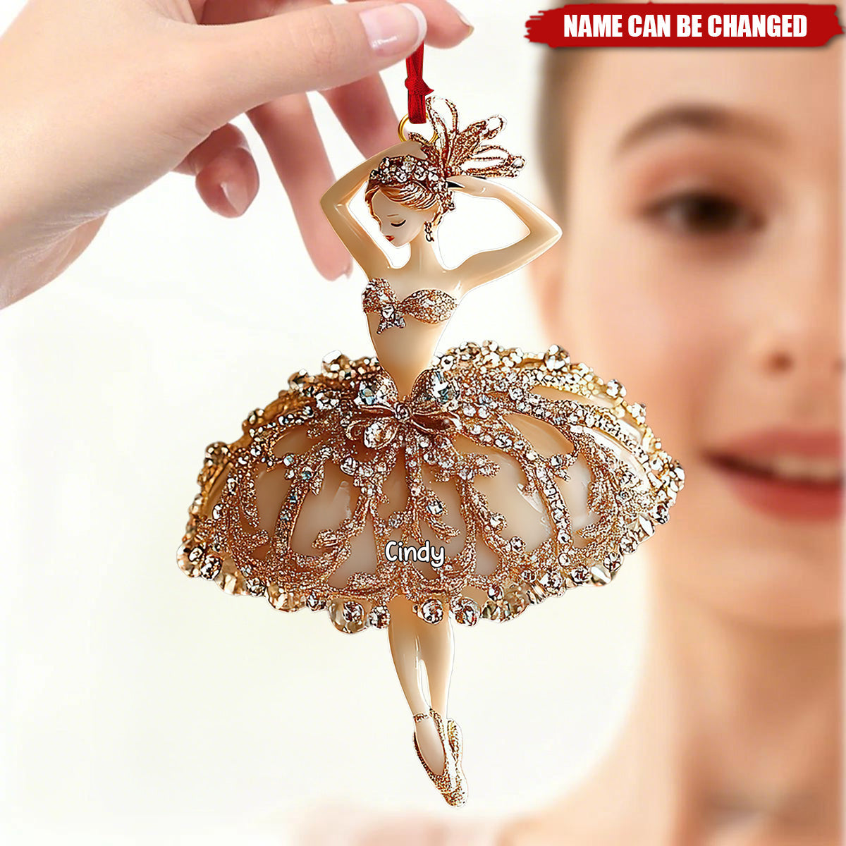 Personalized Elegant Ballerina Ornament With Gold Glitter Tutu, Ballet Christmas Tree Decoration, Nutcracker Dancer Gift