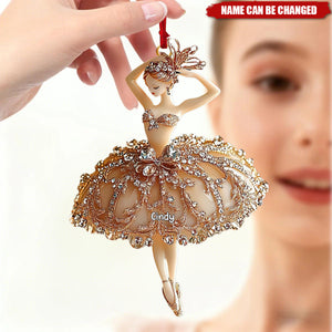 Personalized Elegant Ballerina Ornament With Gold Glitter Tutu, Ballet Christmas Tree Decoration, Nutcracker Dancer Gift